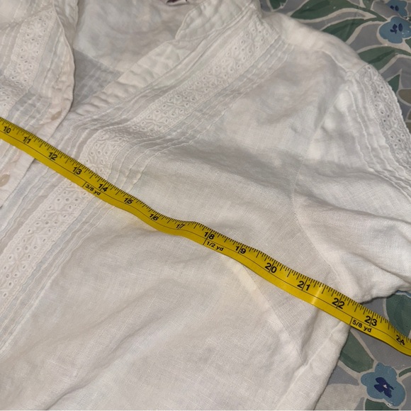 JM Collection White LINEN  Blouse w/ eyelet embroidery, button up long sleeve 14 - Picture 11 of 13